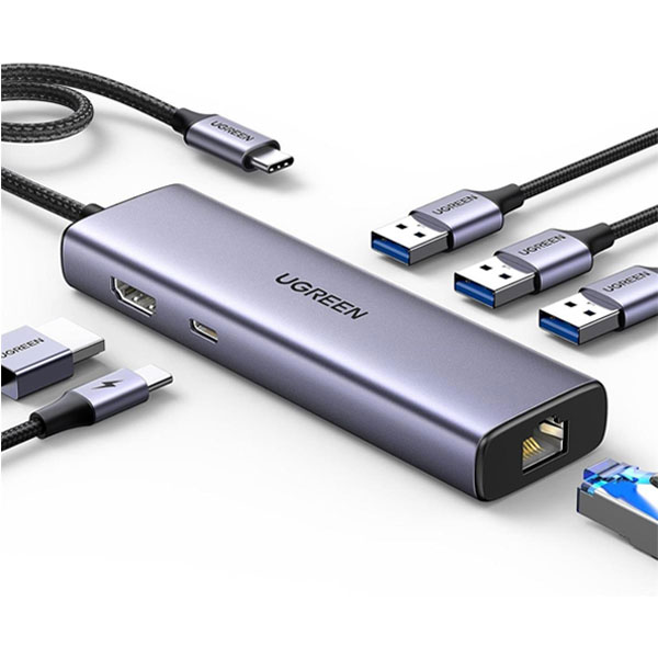 UGREEN 15598 Revodok 6-in-1 USB C Hub Gigabit Ethernet, 4K HDMI, 100W USB-C PD