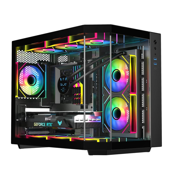 Sama Neview 2771 Black Dual USB3.0, Tempered Glass Micro-ATX Tower Gaming Computer Case w/ 3 x ARGB LED Fans (2 x120mm MB Side, 1 x120mm Rear) Pre-Installed