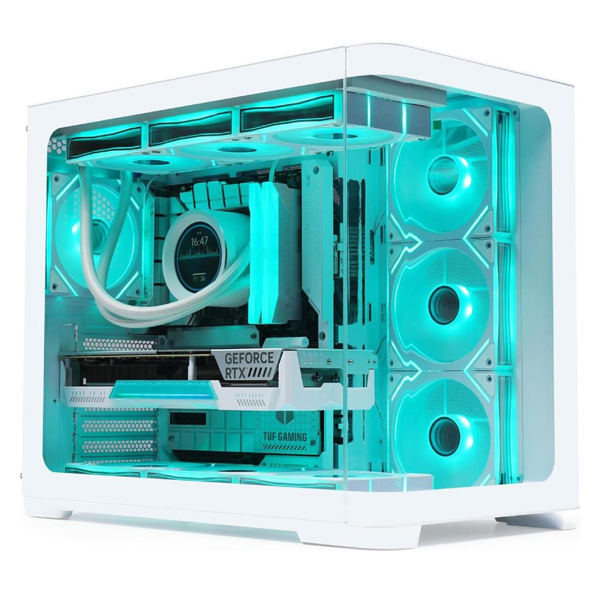 Sama Neview 2851A Gaming ATX PC Case, Mid-Tower Computer Case with 4 ARGB PWM Fans, 360mm Radiator Support, Curved Tempered Glass Front and Side Panel - White