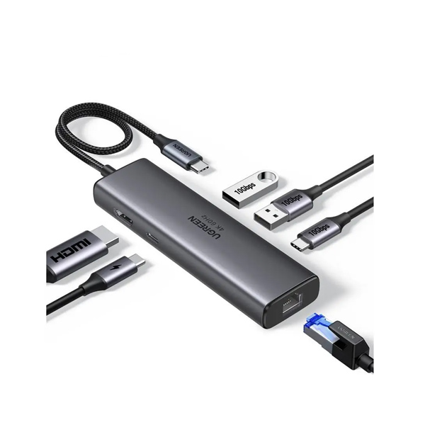 UGREEN 45000 USB-C 6 in 1 Docking Station Hub With 1-HDMI+2-USB+1-USBC+1-RJ45