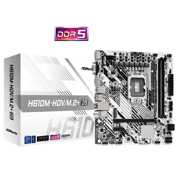ASRock H610M-HDV/M.2+ D5 LGA 1700 Micro ATX Motherboard, DDR5 Intel H610 SATA 6Gb/s Micro