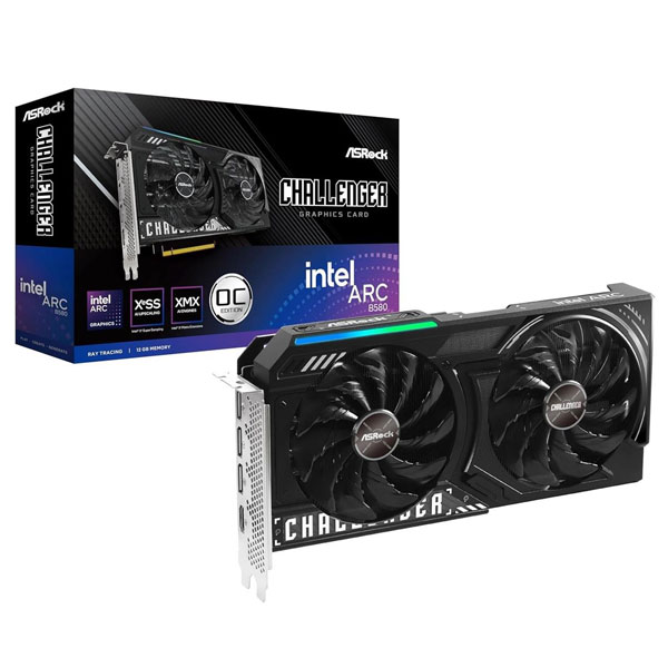 ASRock Intel Arc B580 Challenger 12GB OC GDDR6 19 Gbps 192 Bits 2740 MHz 650W 7680 x 4320 Dual Fan Graphics Card