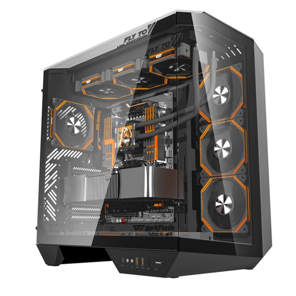 DarkFlash DY470 Tempered Glass ATX PC Case, Three-sided Glass Panel View, 2x USB 3.0, 1x Gen 2 Type-C, Horizontal and Vertical PCIE Slots, Dual 360mm Radiators Support, Back-connect Motherboard Compatible – Black