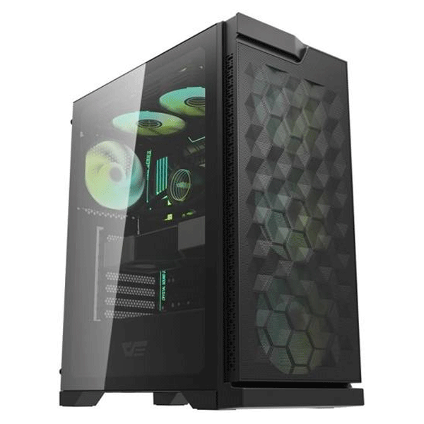 Darkflash DK361 ATX PC Case with 4 RGB Fans, Hexagon Mesh Front Panel, Tempered Glass Side Panel, Supports Up to 6x Fans & 360mm Radiator, I/O with USB 3.0 Port, Black | DK361-B