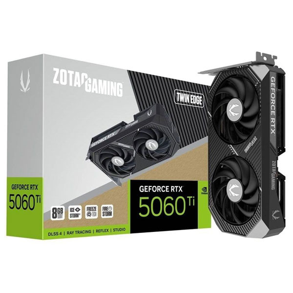 Zotac Gaming GeForce RTX 5060 Ti Twin Edge Graphics Card, 8GB GDDR7 128-Bit Memory, 2572 MHz Engine Clock, 28 Gbps Memory Clock, 4608 CUDA Cores, PCI Express 5.0 x8